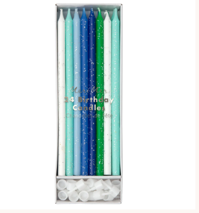 Blue & Green Glitter Candles (x 24)