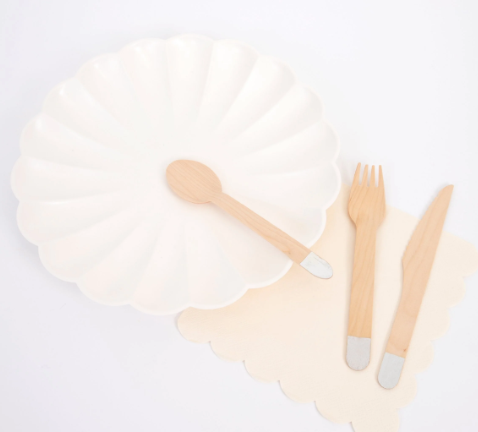 Silver Wooden Cutlery Set