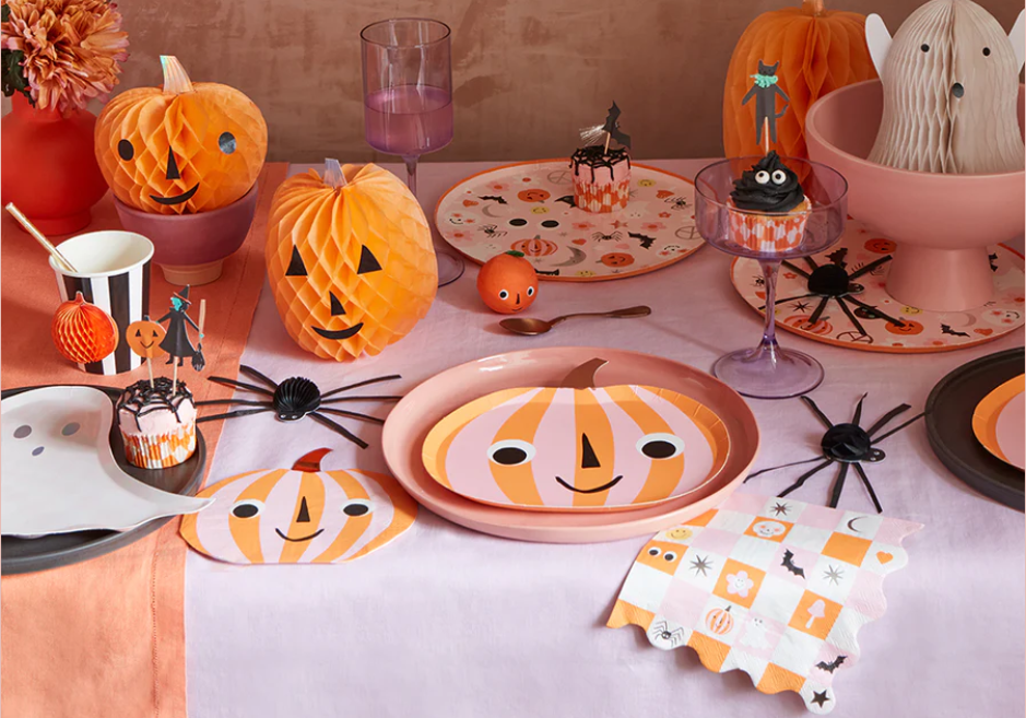 Pink & Orange Stripy Pumpkin Plates